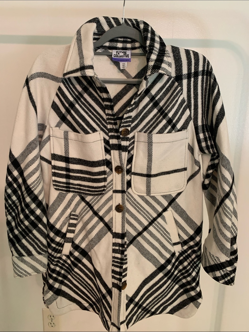 Plaid Button-Down Shacket in Black & White